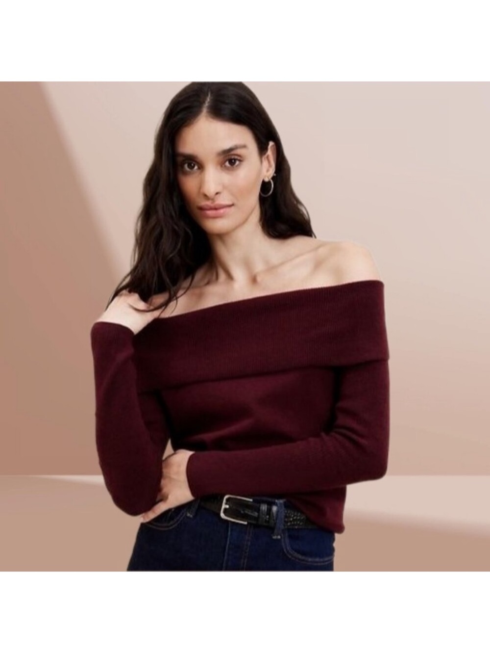 Banana Republic Off-the-Shoulder Sweater in Burgundy